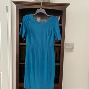Blue Sheath Midi Dress with Crew Neck for Work